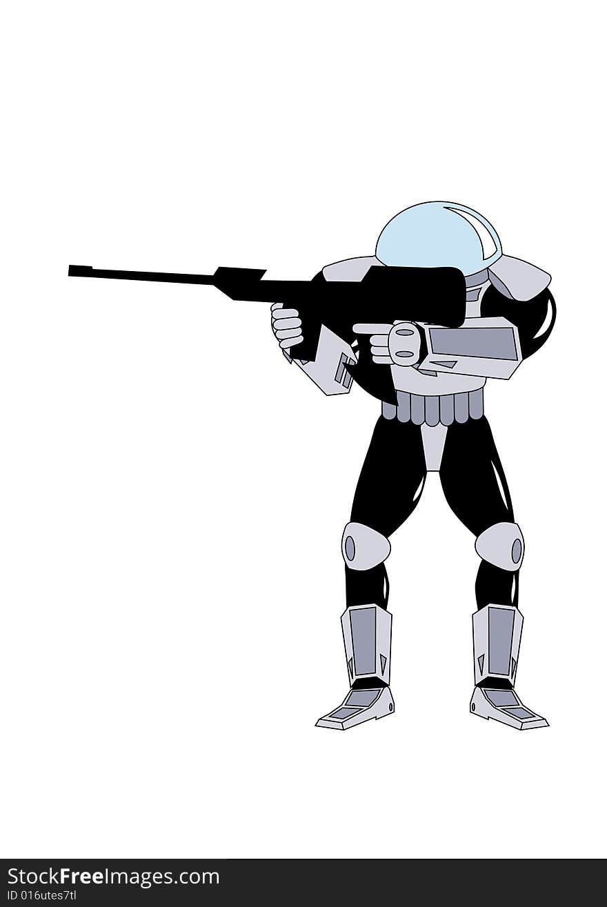 Illustration of space warrior armed by rifle