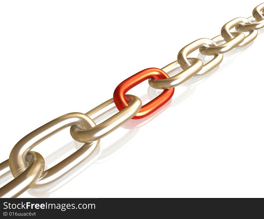 Steel chain with one red ring. Steel chain with one red ring