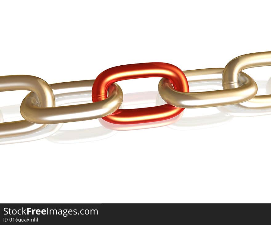 Steel chain with one red ring. Steel chain with one red ring