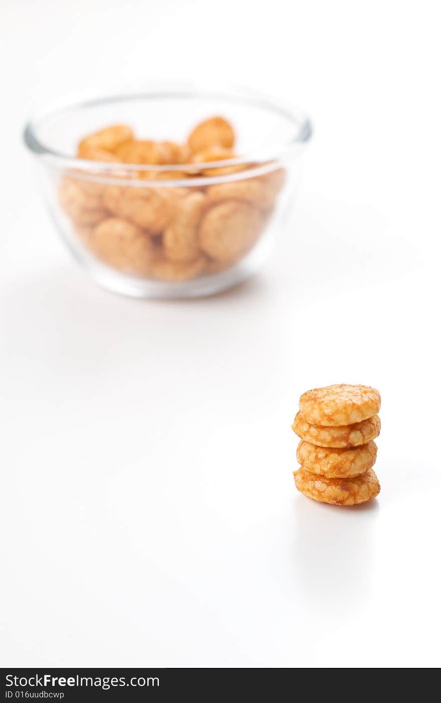 Translucent bowl of japanese crackers