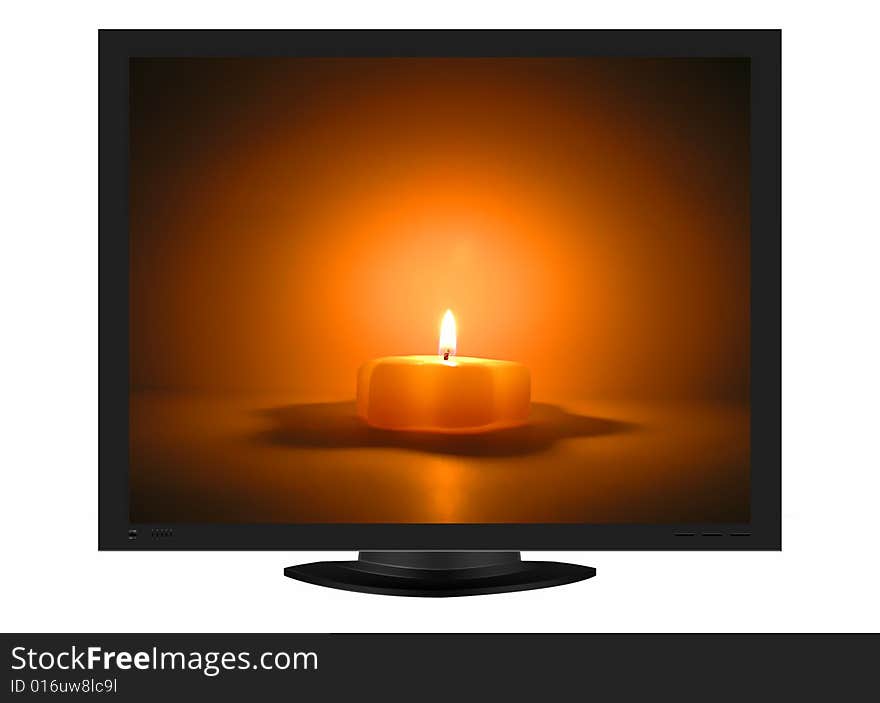 Illustration of a plasma TV with a christmas candle in the screen