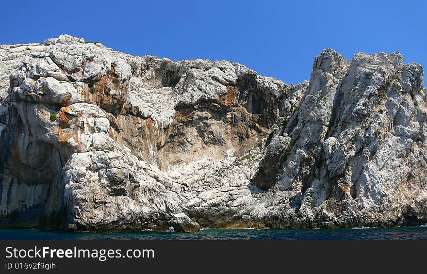 Rough texture of a stone wall.