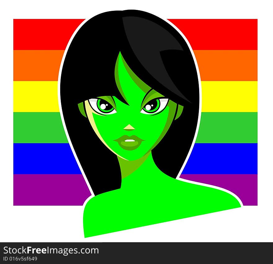 Green face of beauty girl on colored background. Vector. Green face of beauty girl on colored background. Vector.