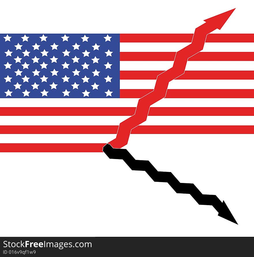 American flag as a sign of uncertainity in economy. American flag as a sign of uncertainity in economy