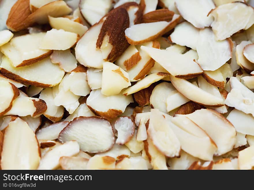 Close-up of sliced almonds for a background.