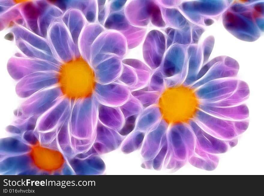 Fractal style daisies in blue and purple tones. Fractal style daisies in blue and purple tones.