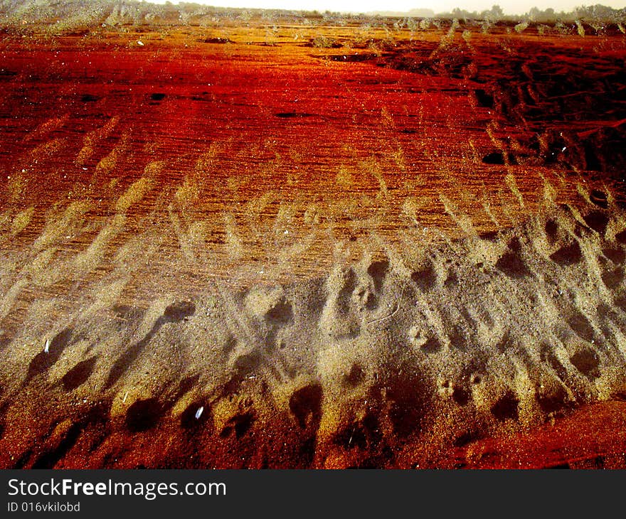 The different colour river sand in the evening. The different colour river sand in the evening