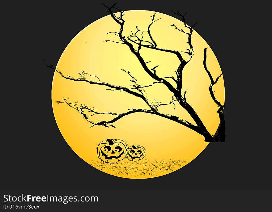 Yellow Moon Halloween Night Background