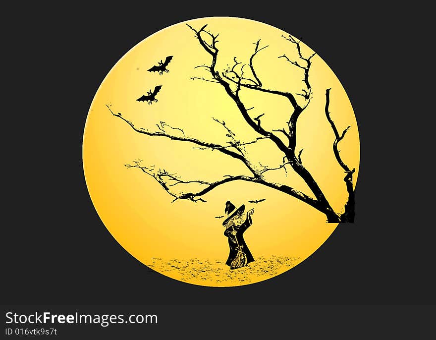 Halloween Yellow moon and witch black background illustration. Halloween Yellow moon and witch black background illustration