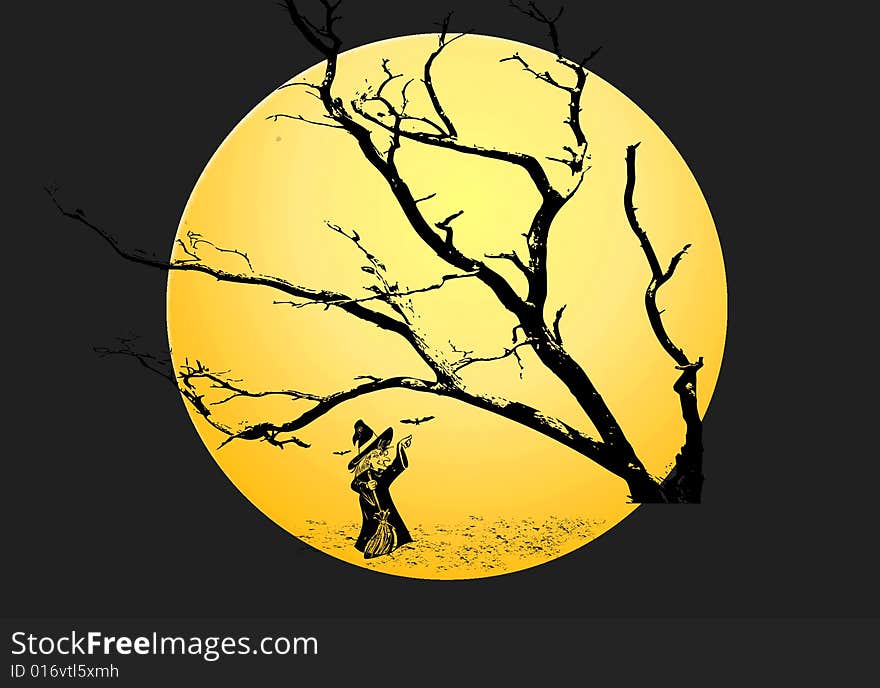 Halloween Yellow moon and witch black background illustration. Halloween Yellow moon and witch black background illustration