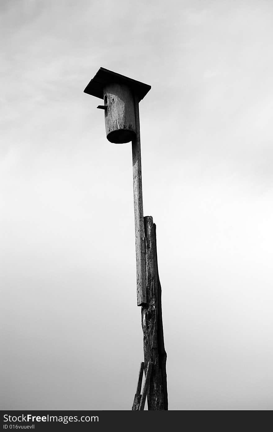 Alone wooden old birdhouse (real)