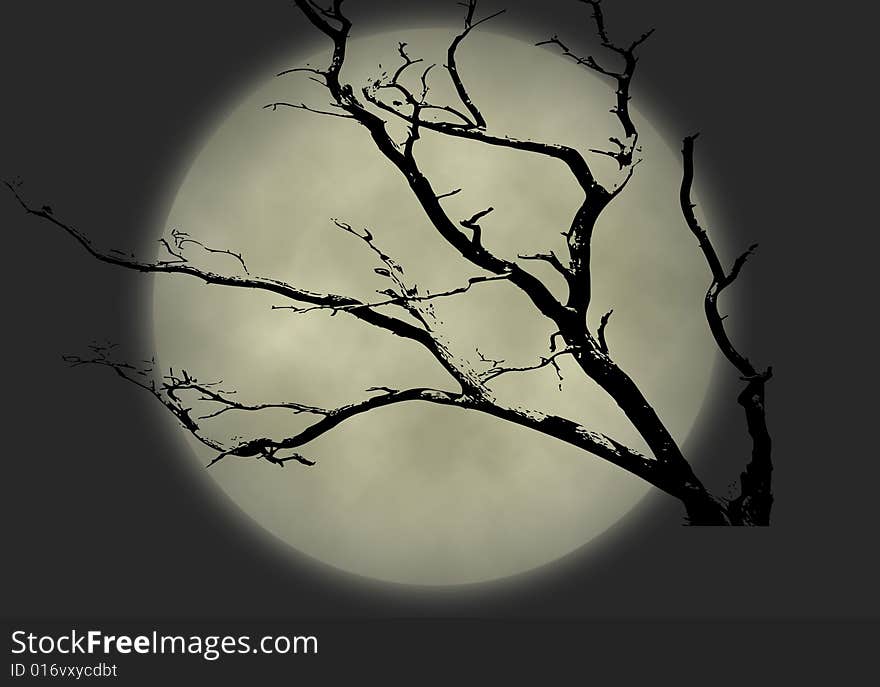 Night illustration with moon and black background