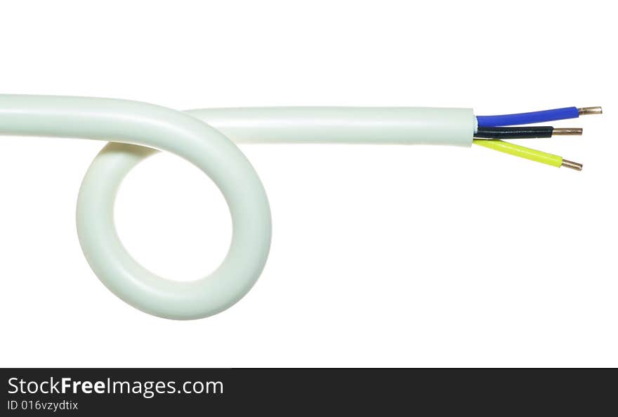 The cleared electric power cable with three lines. The cleared electric power cable with three lines