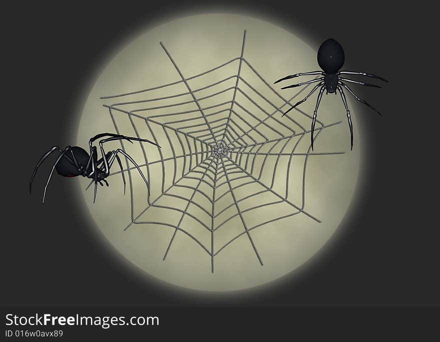 Black widow illustration with moon and black background. Black widow illustration with moon and black background