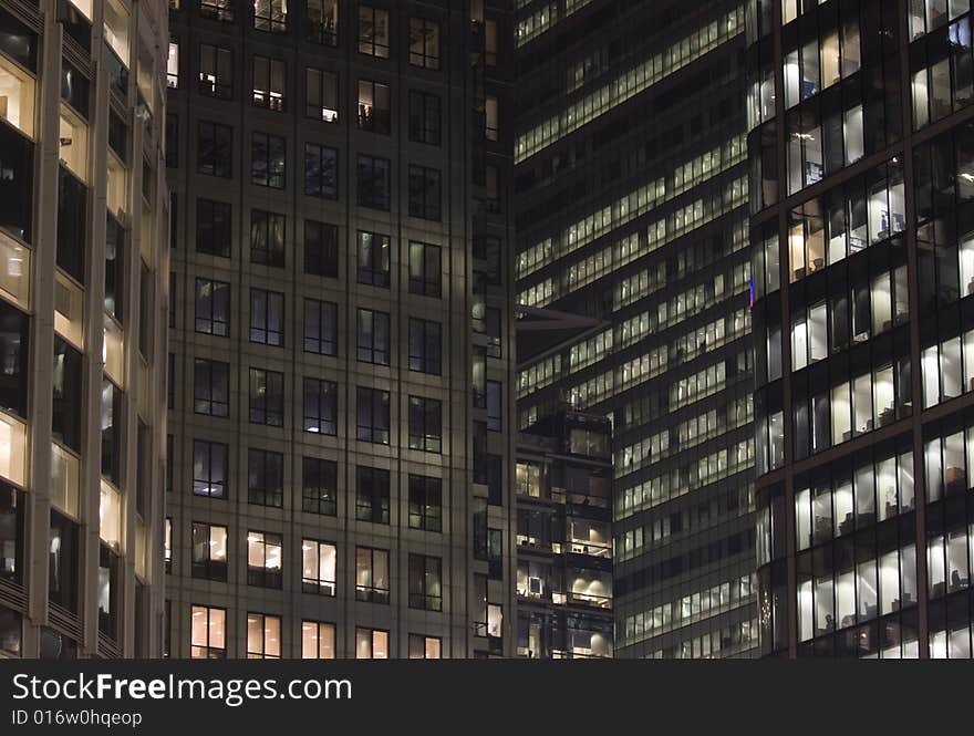 Closeup of office buildings at night. Closeup of office buildings at night