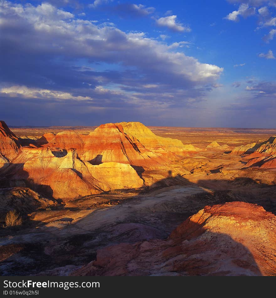 A colorful gorge in  the morning time. The rock of the gorge becomes so colorful in the sun. It's a view of west China