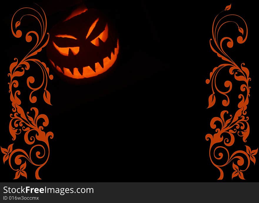 Jack-o'-lantern halloween illustration with orange and black background. Jack-o'-lantern halloween illustration with orange and black background