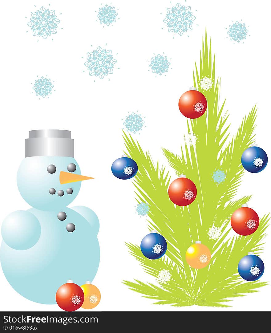 The vector illustration contains the image of christmas pine and snowman