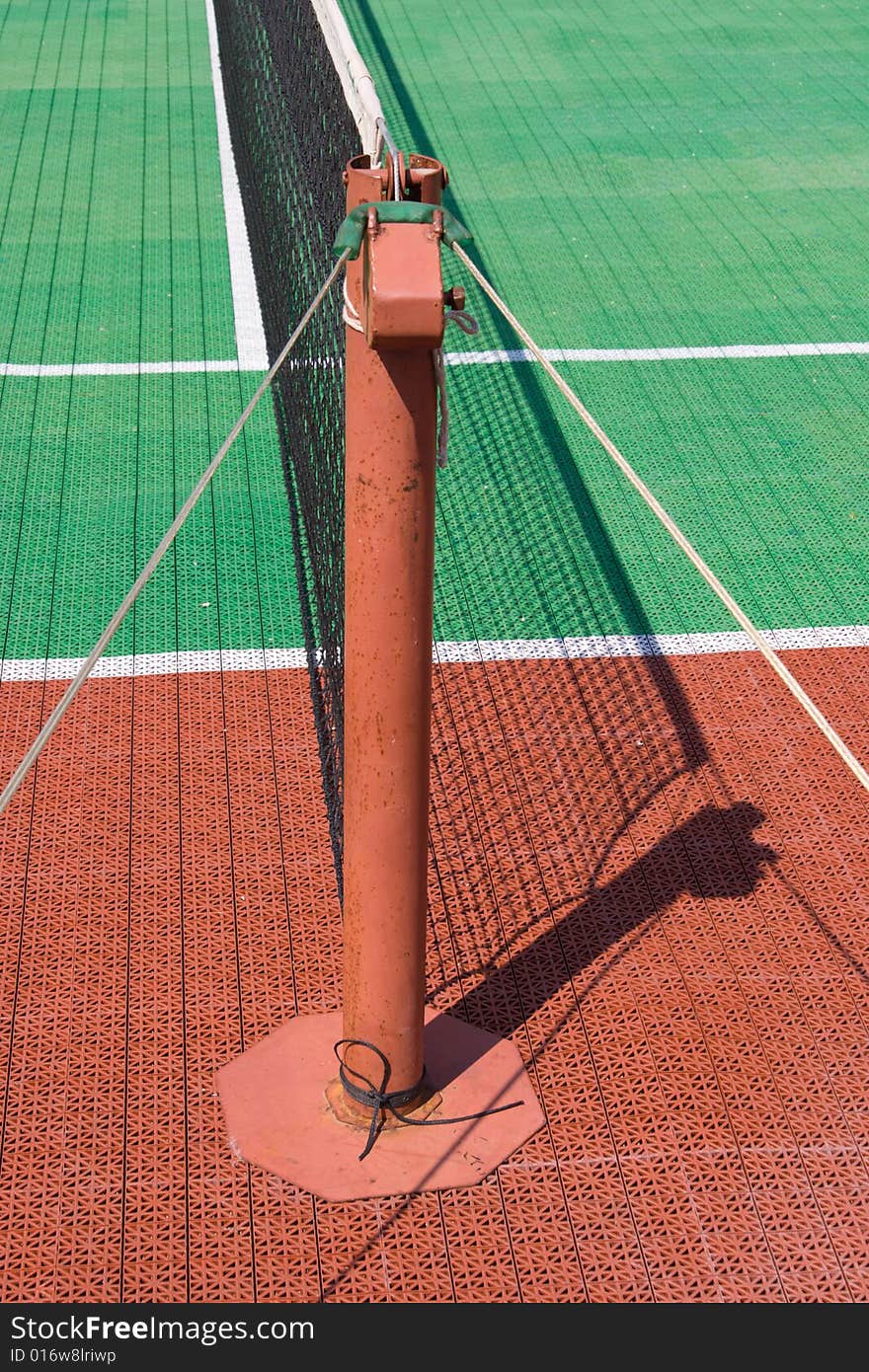 Tennis court with a net