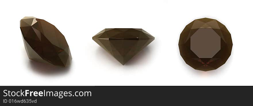 Smoky quartz. Three positions on white background.