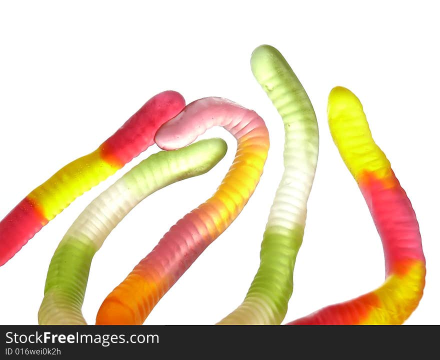 Colorful sweet snakes on white