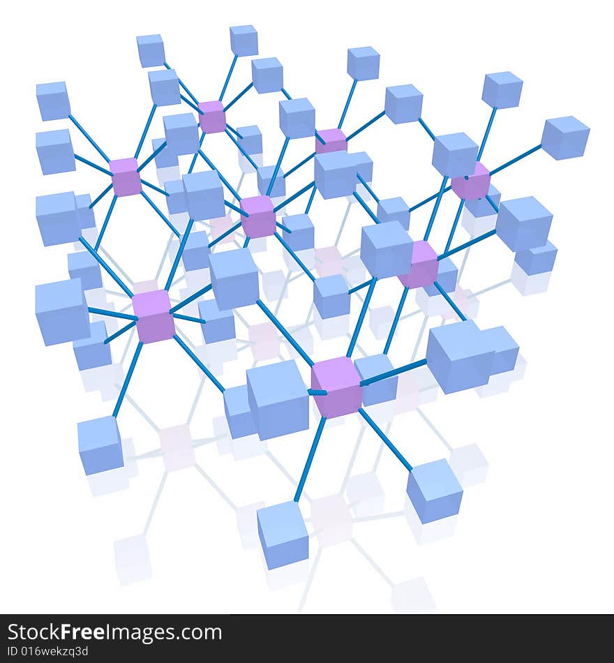 Molecule from blue and pink cubes 3d. Molecule from blue and pink cubes 3d