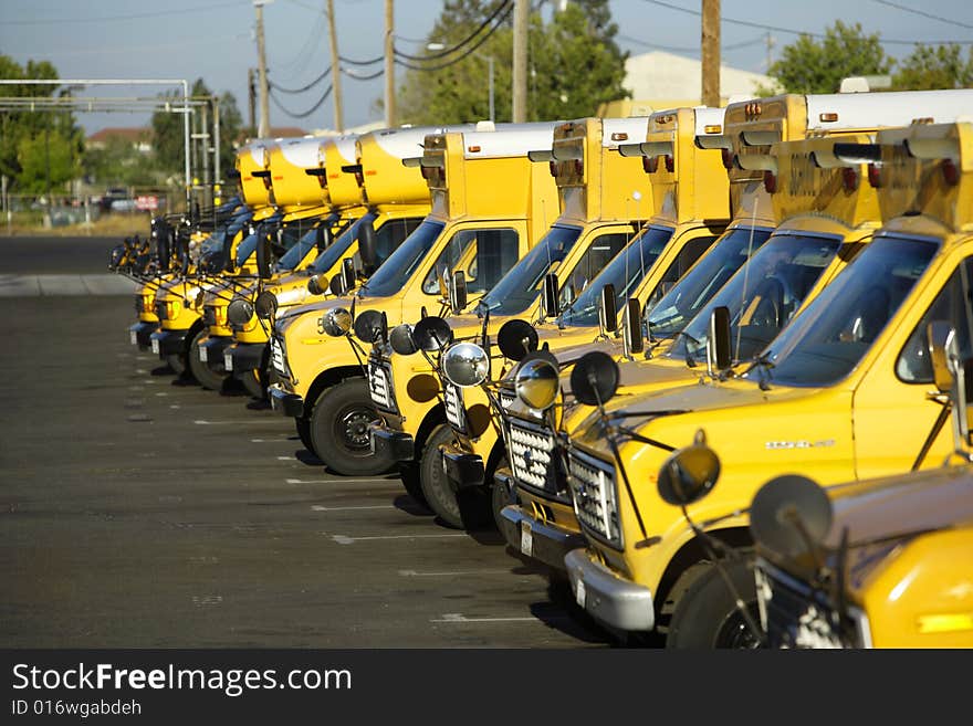 A sotrage yard that hosues the buses when not in use. A sotrage yard that hosues the buses when not in use