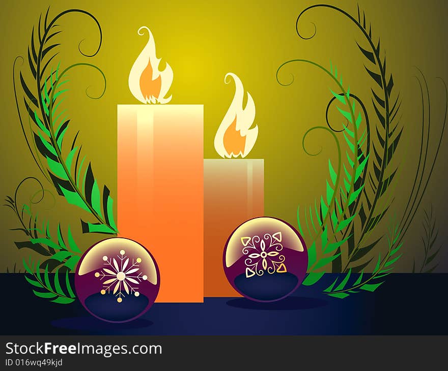 Christmas composition candle and balls