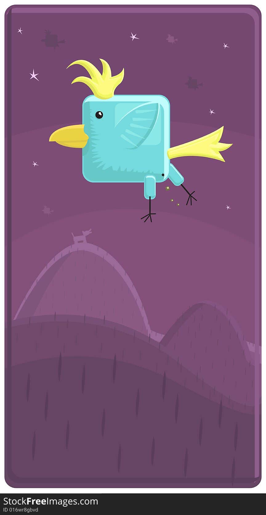 Vector illustration of a funny bird over purple background