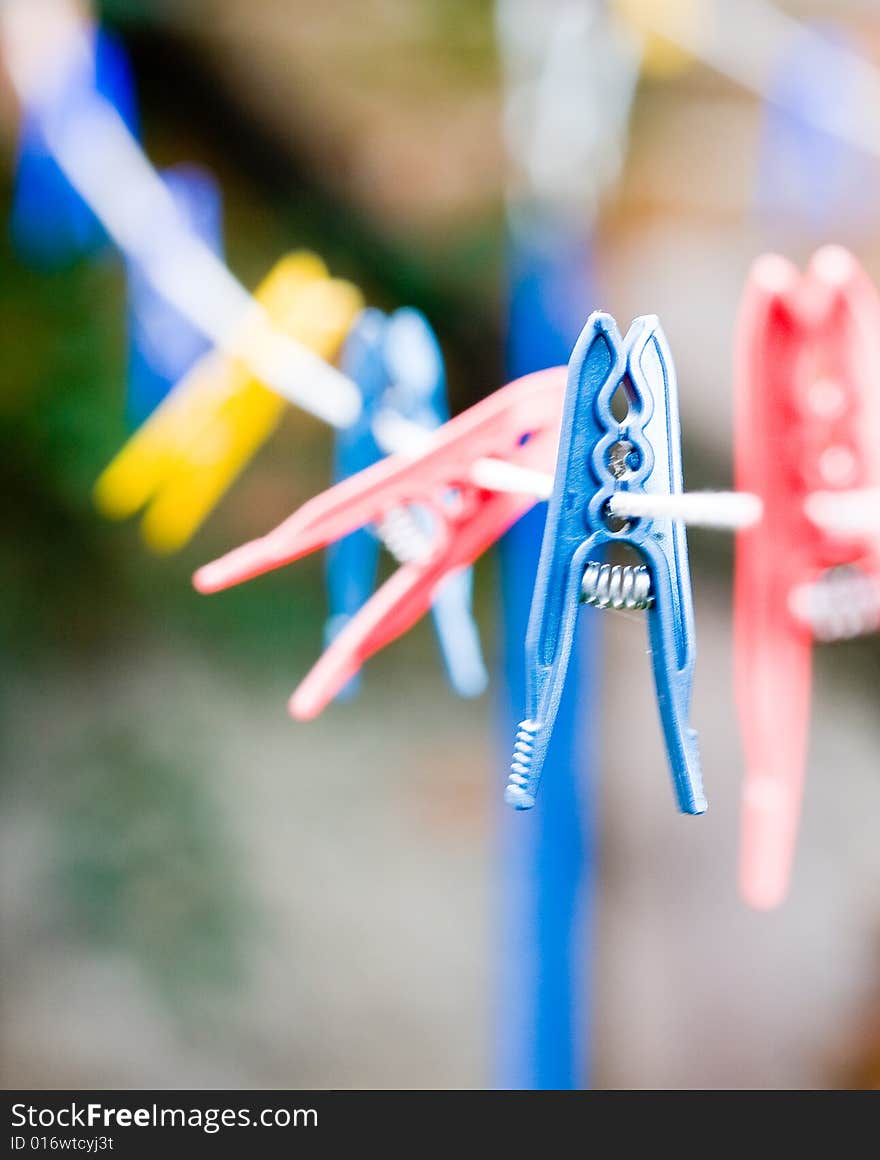 Clothespins on rope