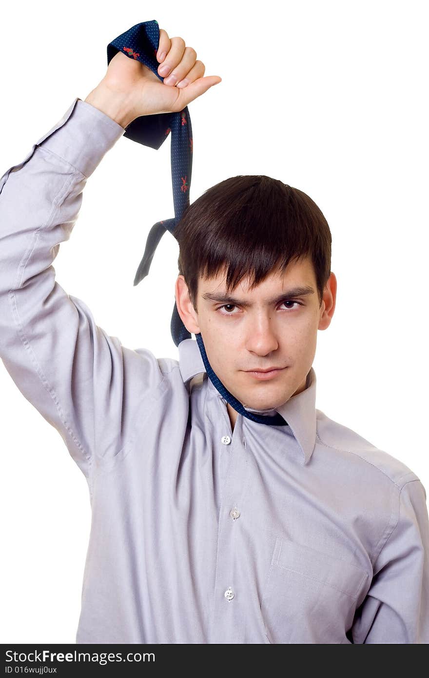 Young man hanging himself on a tie