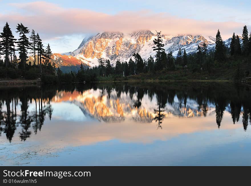 Reflection of Mt Shuksan on Picture Lake at Mount Baker. Reflection of Mt Shuksan on Picture Lake at Mount Baker