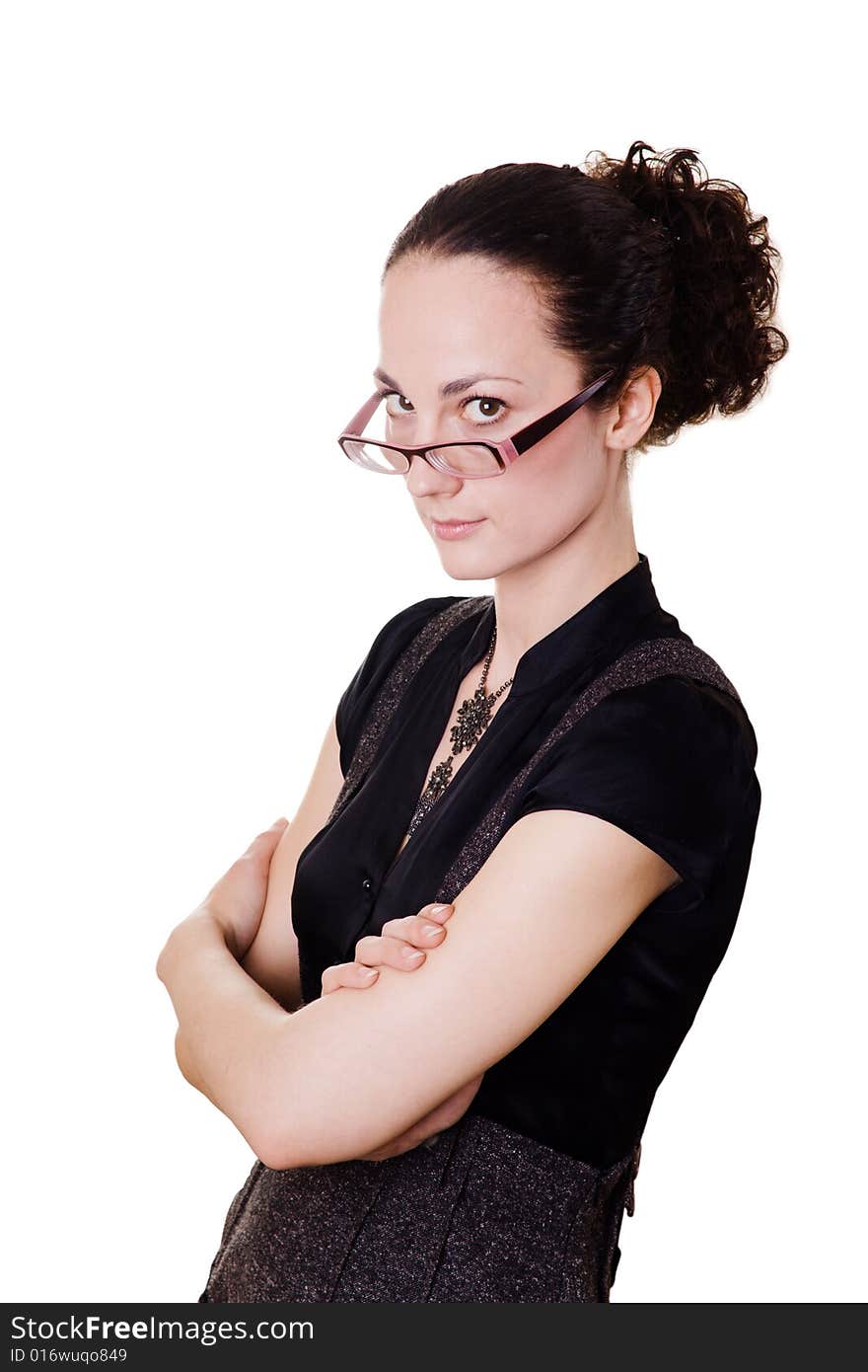 Young woman in glasses on white background. Young woman in glasses on white background