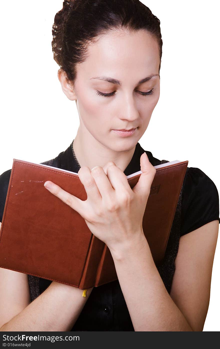 Young woman on white background