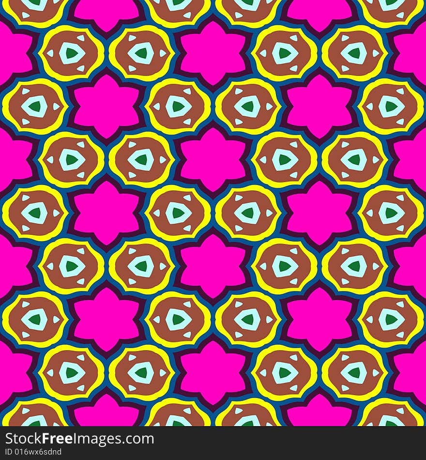 Retro texture with purple stars and shapes in brown and yellow. Retro texture with purple stars and shapes in brown and yellow