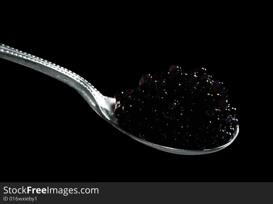 Black Lumpfish Caviar Roe In A Spoon