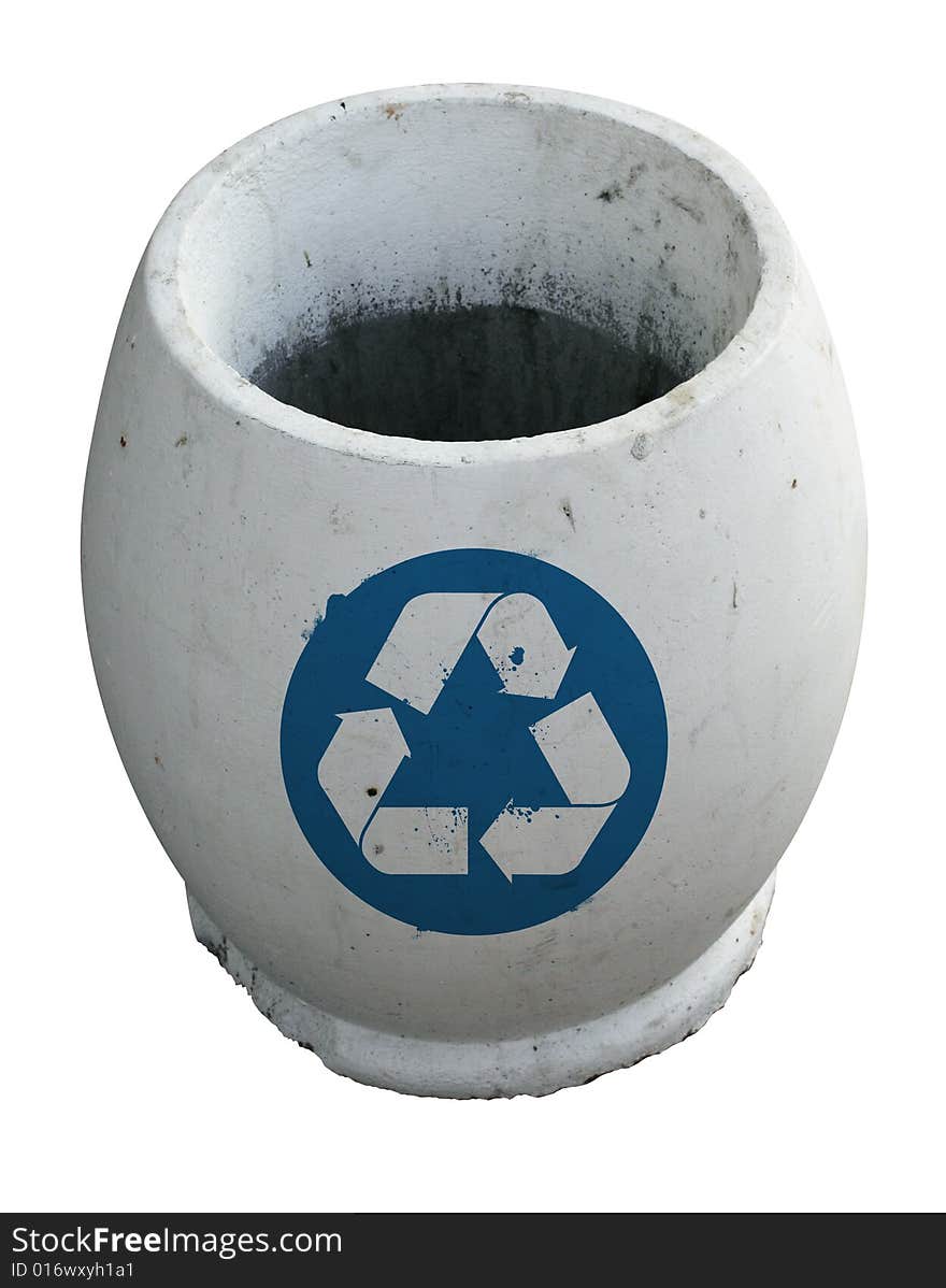 White empty trash with recycle sign