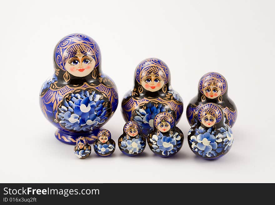 Russian stacking dolls in two rows across. Russian stacking dolls in two rows across