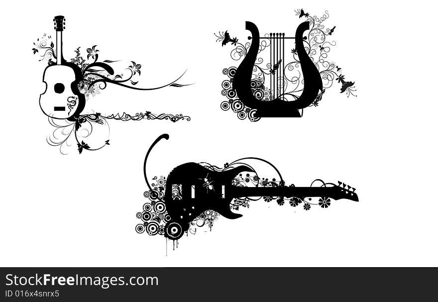 Black music tools with flowers