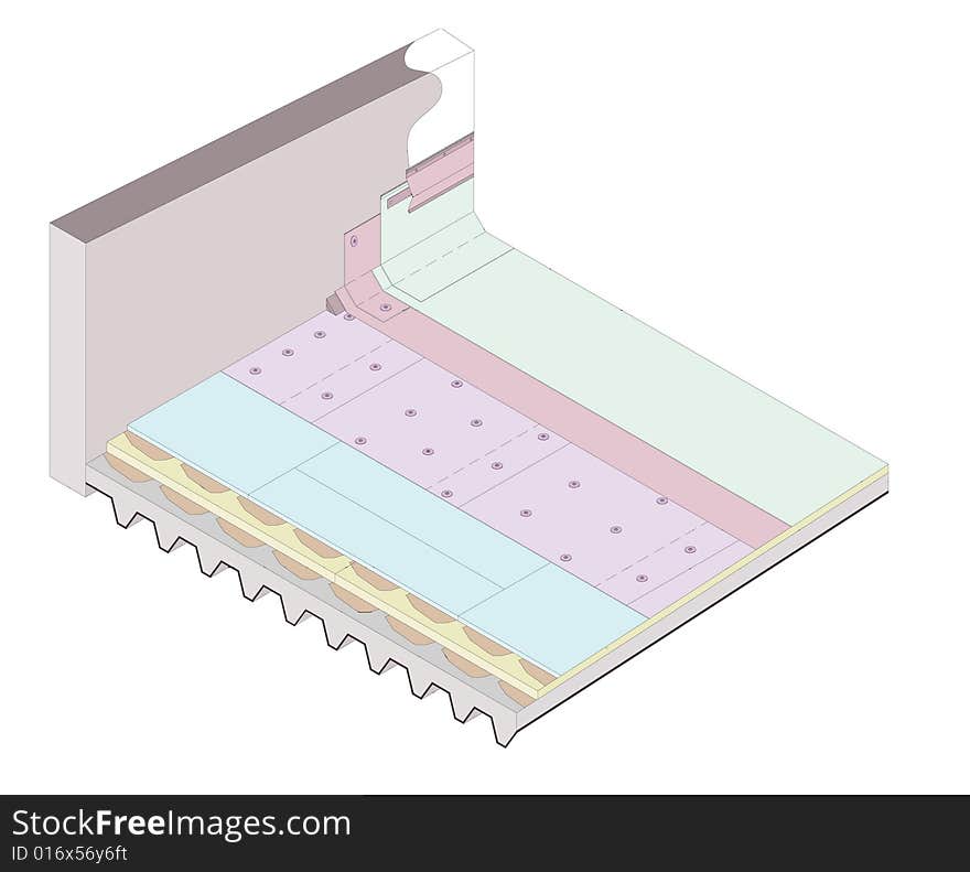 Roof system layers parapet flashing