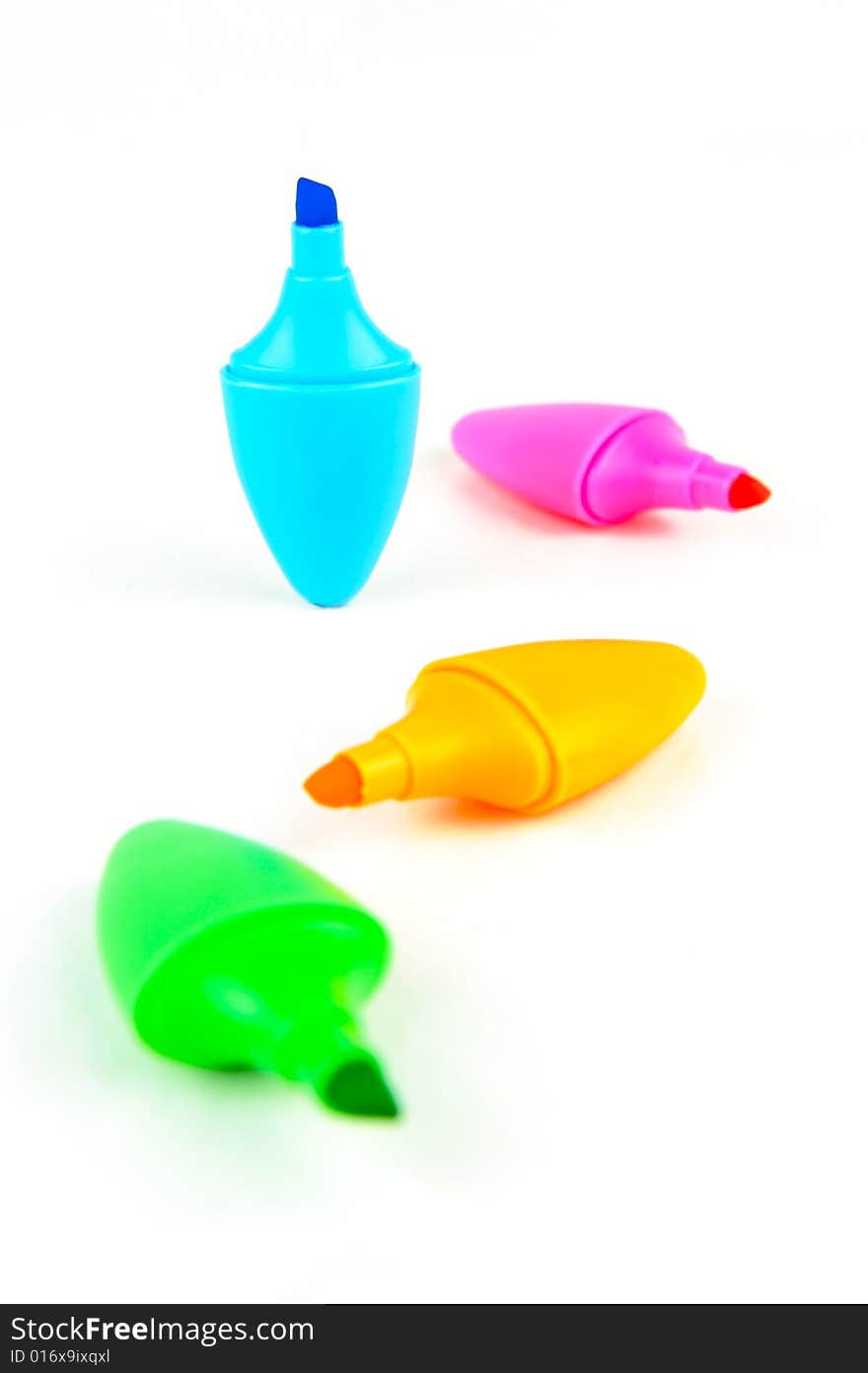 Mini highlighers isolated against a white background. Mini highlighers isolated against a white background