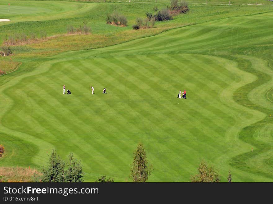 View golf field with golа player