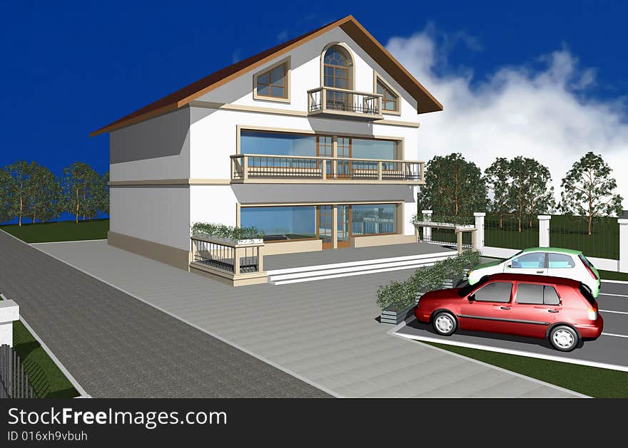 3D render of modern house