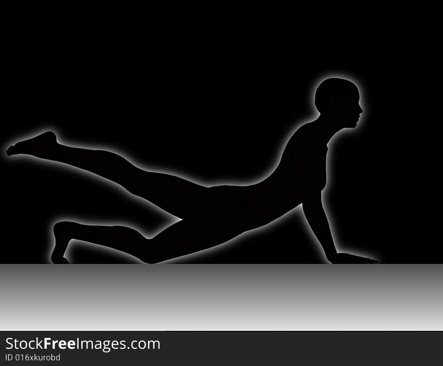 Light silhouette of a woman gymnastics on black with gradient floor. Light silhouette of a woman gymnastics on black with gradient floor.