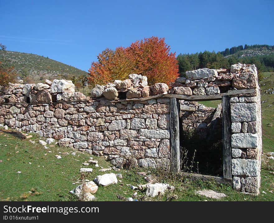 Old house ruins in Bosnian mountains near Sarajevo