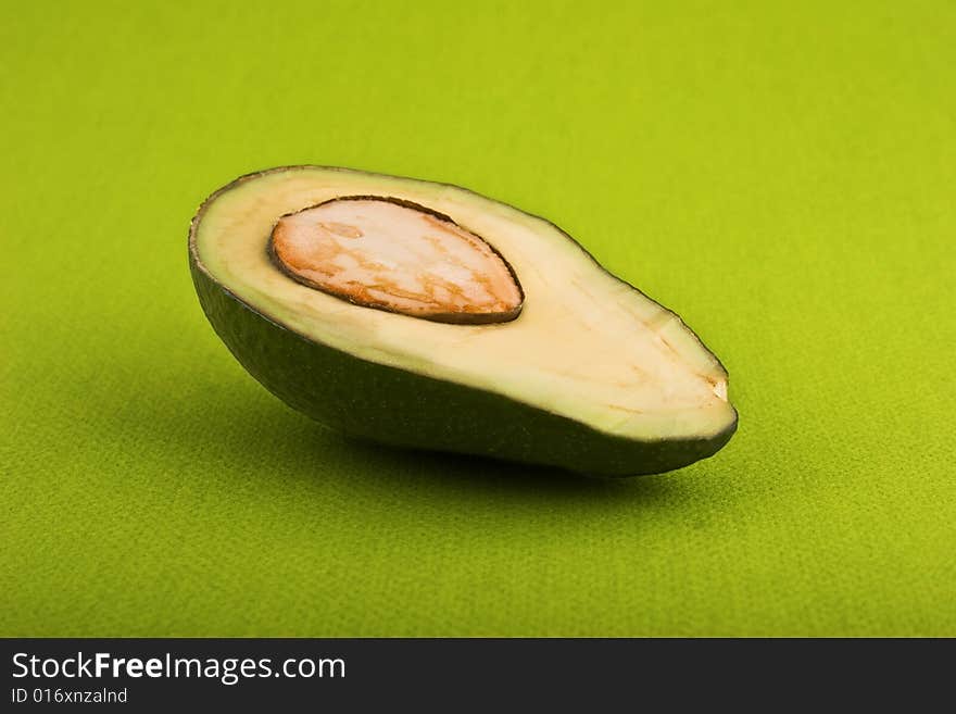 Avocado close-up isolated on green background