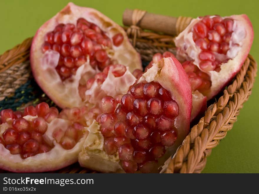 Pomegranate close-up in basket