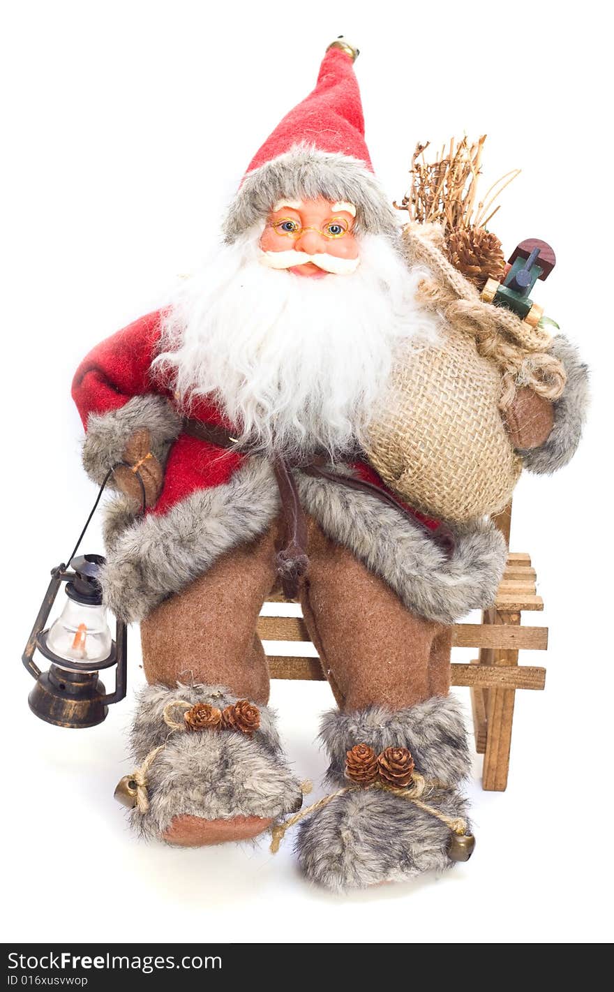 Santa Claus with gifts over white