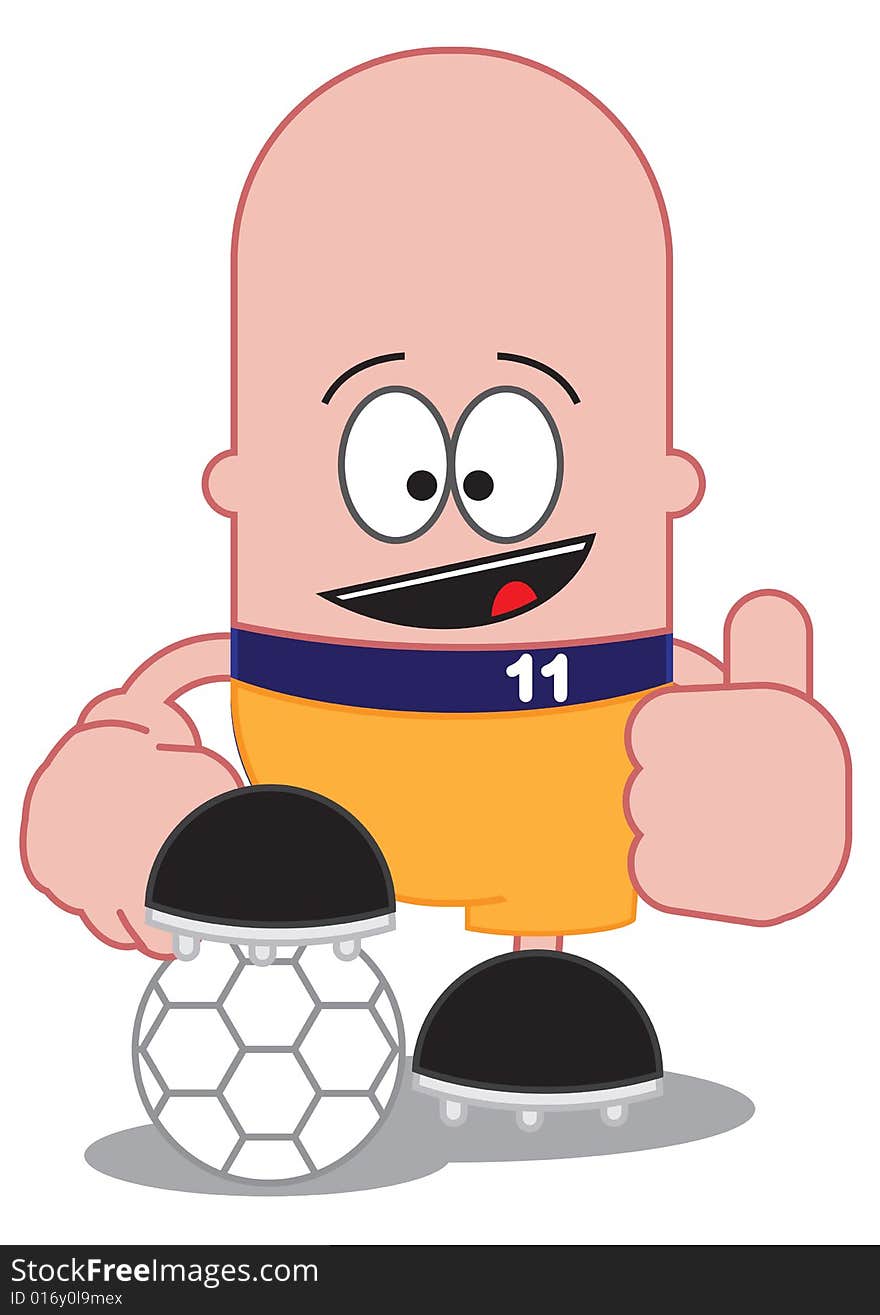 This is a cartoon illustration of a soccer player with football.