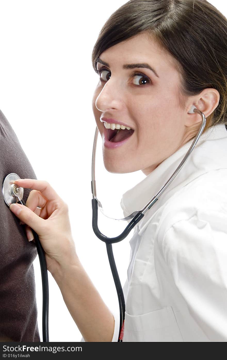 Posing smiling lady with stethoscope